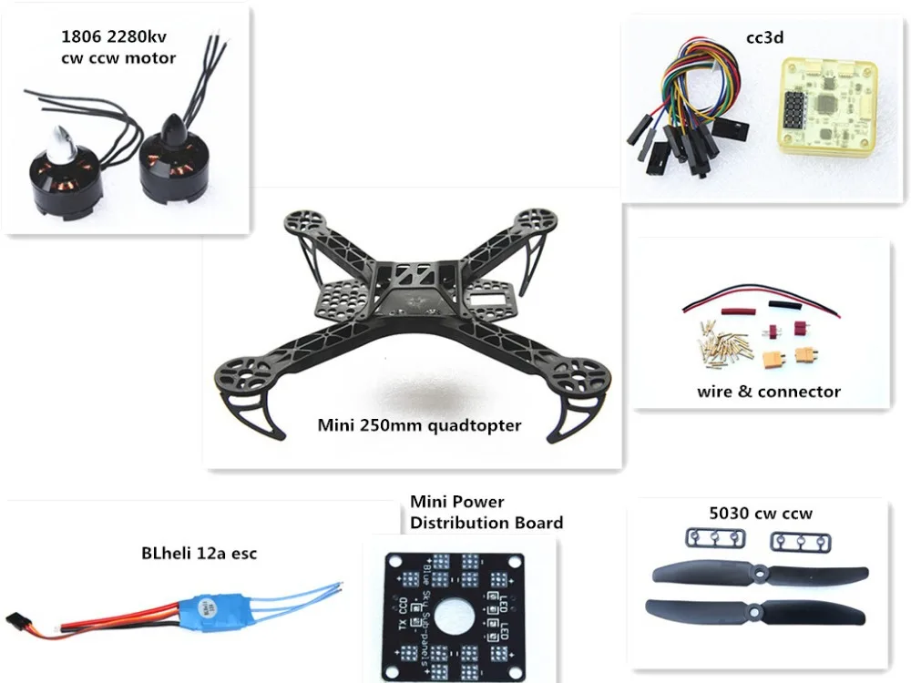 

Mini QAV250 C250 Quadcopter 1806 Motor BLheli 12A Esc cc3d Flight Control 5030 Prop mini multitopter FPV