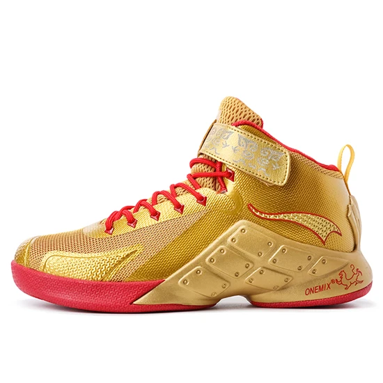 ONEMIX/Мужская баскетбольная обувь; коллекция года; мужские Ботильоны; нескользящие уличные спортивные кроссовки; Мужская Спортивная обувь; высокие резиновые кроссовки - Цвет: Gold Red