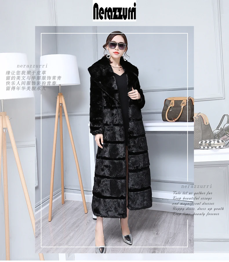 Nerazzurri Женское пальто из искусственного меха зимнее удлиненное черное Полосатое лоскутное пальто размера плюс пальто из искусственного меха xl-5XL 6XL 7XL