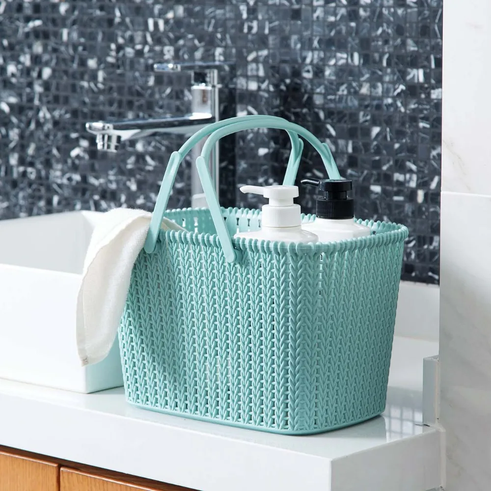 

OTHERHOUSE Bath Basket Shower Storage Basket With Handle Makeup Organizer Sundries Box Case Bath Imitation Rattan Laundry Basket