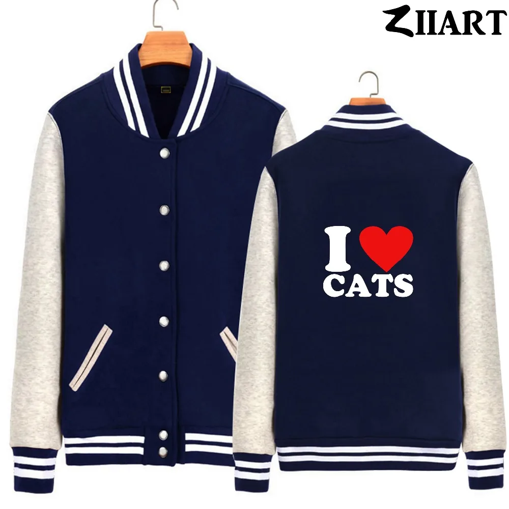 Парная одежда с надписью i love cats флисовые бейсбольные куртки на молнии для