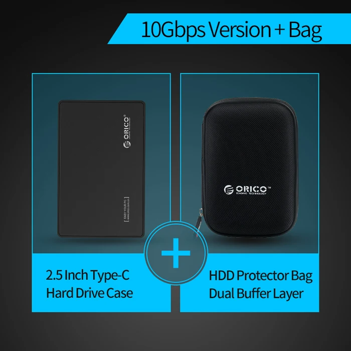 Чехол ORICO HDD 2,5 дюйма type-C для жесткого диска USB 3,1 Gen2 10 Гбит/с Поддержка UASP для жесткого диска 9,5 мм-черный - Цвет: 2588C3-G2 Add Bag