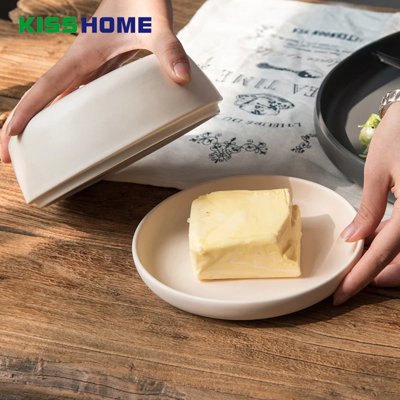 

15.6x15.6cm Nordic Minimalism Ceramics Cover Butter Box Porcelain Matte Glazed Surface Cheese Boxes Insulation Tray Container