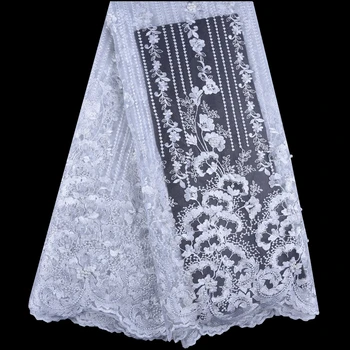 

Pure White French Mesh Lace Fabrics New Arrival African Lace Fabric With Beads And Stones For Dess Nigerian Lace Fabrics F1045