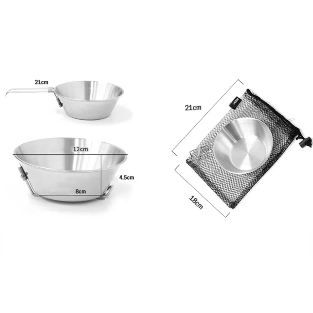 Tazón de Acero inoxidable Mango Plegable Al Aire Libre de Picnic Vajilla de Camping Utensilios de Cocina Portátil de Ahorro de Espacio Plegable Tazón Herramienta de Cocina