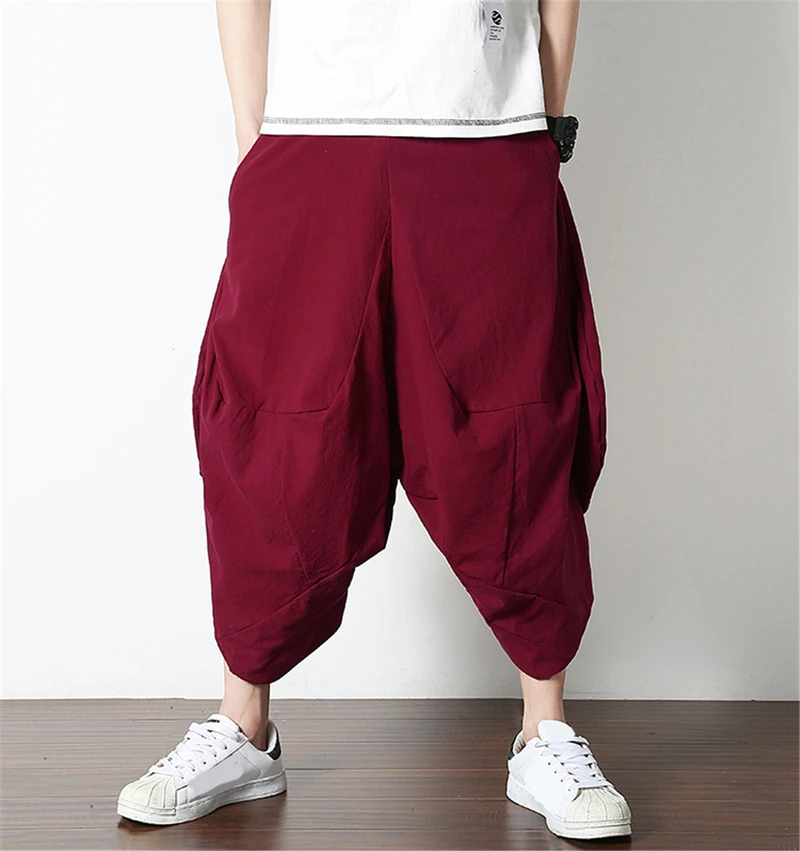 Helisopus Летние повседневные брюки свободного размера плюс мужские хлопковые и льняные укороченные брюки мужские брюки в стиле хип-хоп