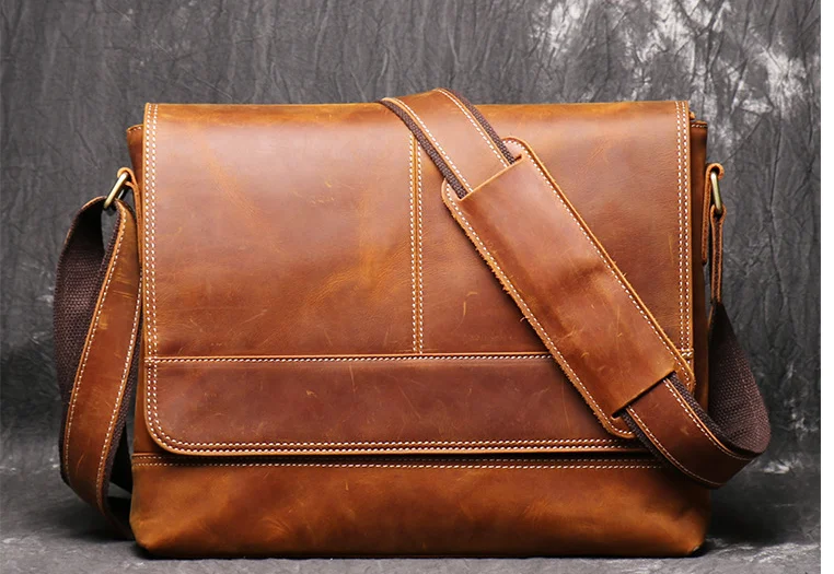 Vintage hombres Crazy Horse maletín de cuero genuino portátil Bolso de negocios alta capacidad estudiante cuero bolsos de hombro Bolso D838 - 1