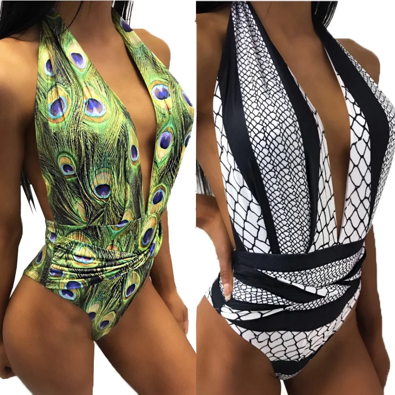

Sexy Women Print One Piece Swimsuit Bandage Bikini Swimwear Women Push-up Padded Bra Bathing Swimsuit for Women maillot de bain