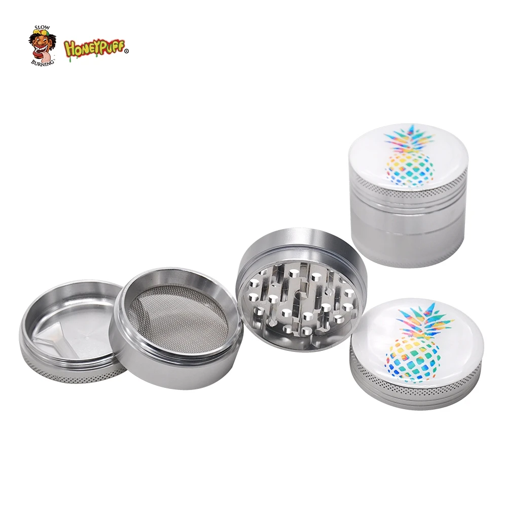 

Pineapple Sticker Premium Aluminum Metal Herb Grinder With CNC Diamond Teeth 50MM 4 Pieces Tobacco Weed Grinder Herbal Miller