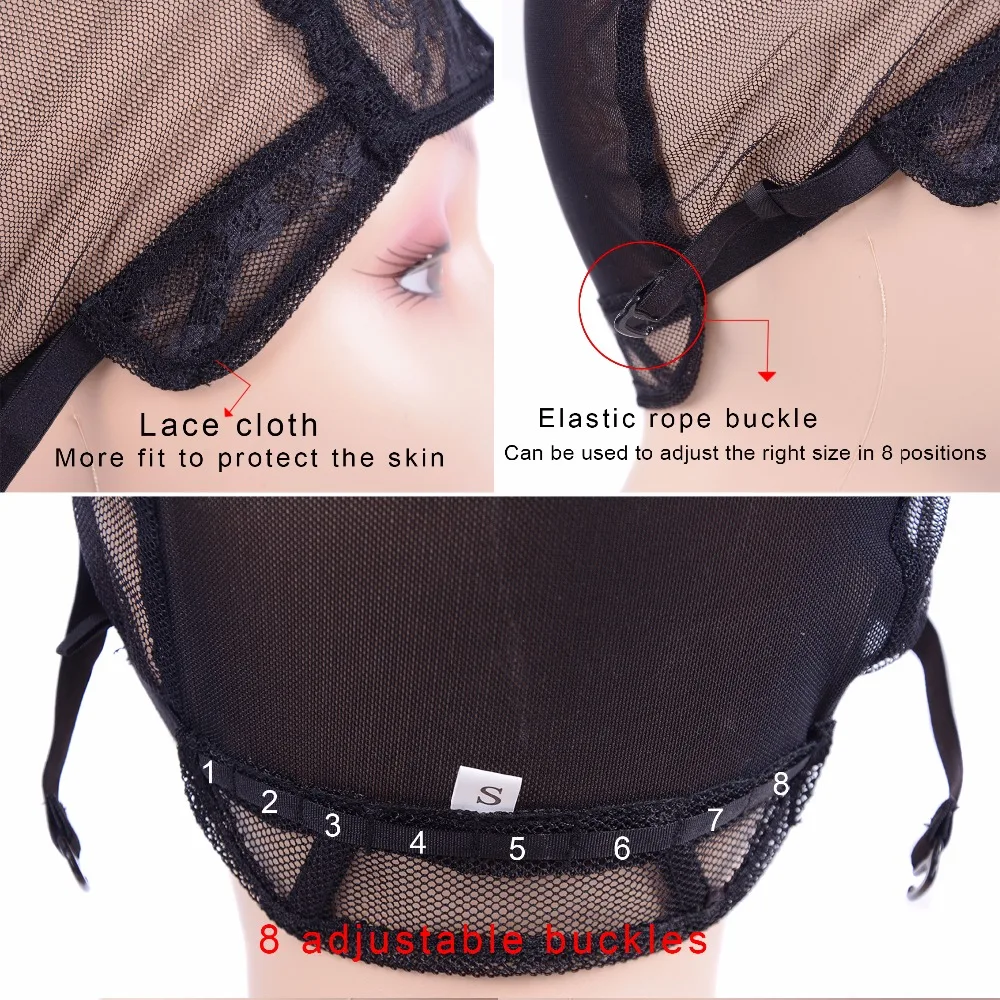 5 Pcs/Lot Double Lace Wig Caps For Making Wigs And Hair Weaving Stretch Adjustable Wig Cap Hot Black Dome Cap For Wig Hair Nets