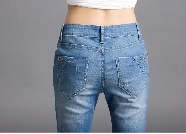 Женские весенние однотонные тонкие прямые джинсы больших размеров, женские осенние брюки больших размеров d с разрезами, женские узкие отбеленные брюки