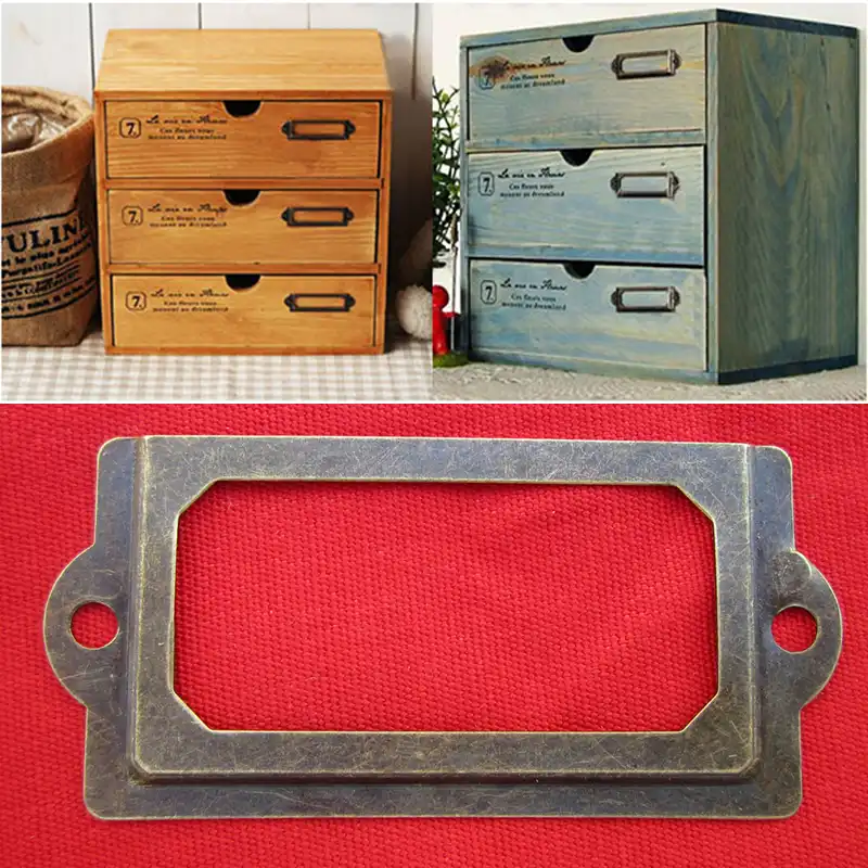 12pcs Metal Drawer Cabinet Label Frame Pull Handle File Name Card