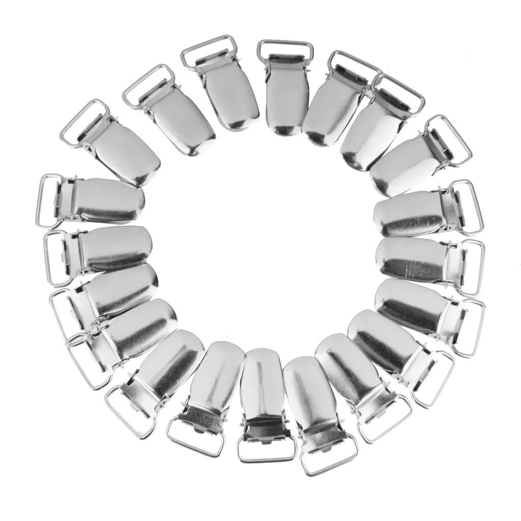 20 Pieces Silver Metal Brace Dummy Suspender Clips Holder Strap Grips Craft 1.5cm