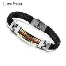 Люксу сталь нержавеющая сталь Кнопка Золото Цвет пряжка искусственная кожа PU браслет на запястье амулет мужские ювелирные изделия рок массивный стиль