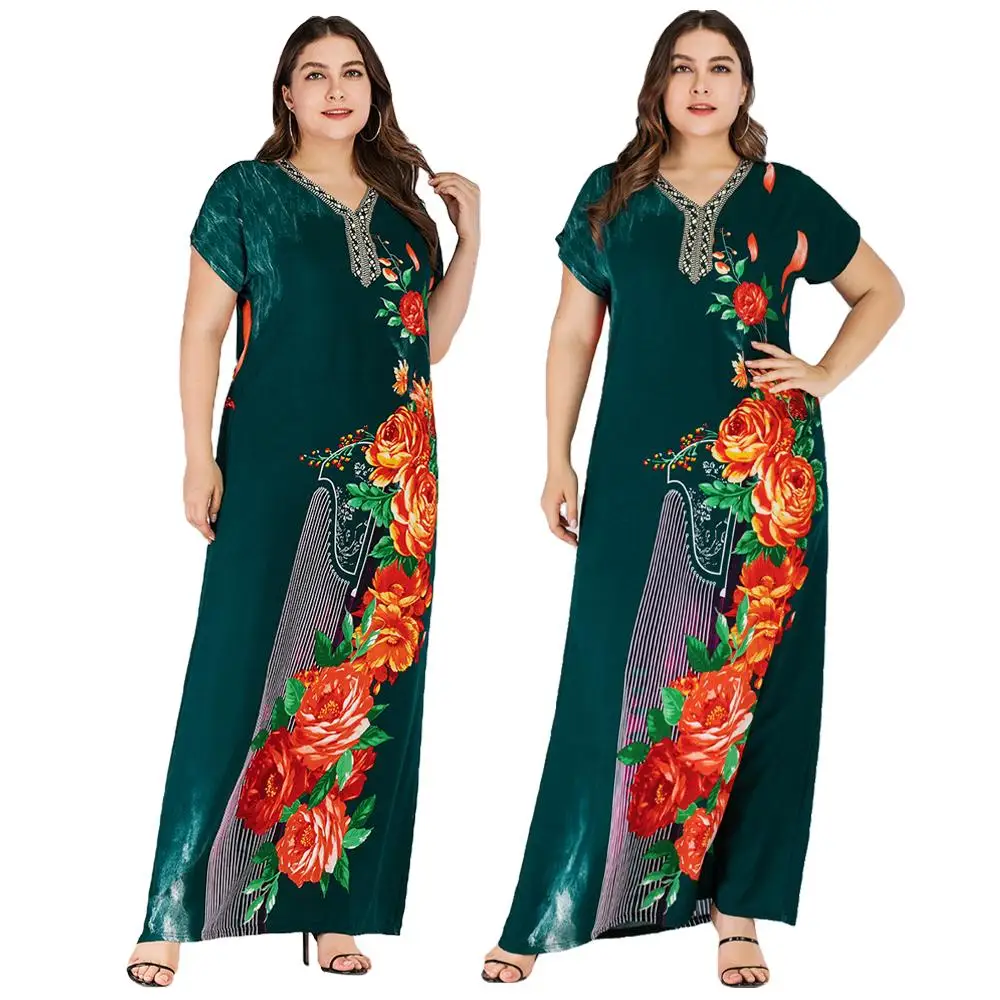 Женское платье с коротким рукавом Boho длинное большого размера цветочным принтом