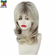 Женский блонд с темным корнем полный парик средней длины каскадные Слои синтетические женские подчеркивает прическу волос SW