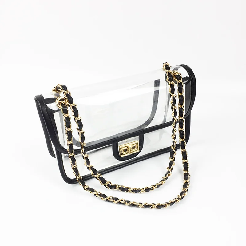 

Women Transparent Bag Ladies Chains Small Clear Flap Bag PVC Leather Mini Flap Elegant Handbag Summer Bags Messenger 2019 New