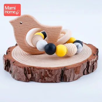 

1PC Wooden Baby Bracelet Woodpecker Food Grade Organic Natural Wood Beads Jewelry Accessories Rattle Toy Tooth el Toy