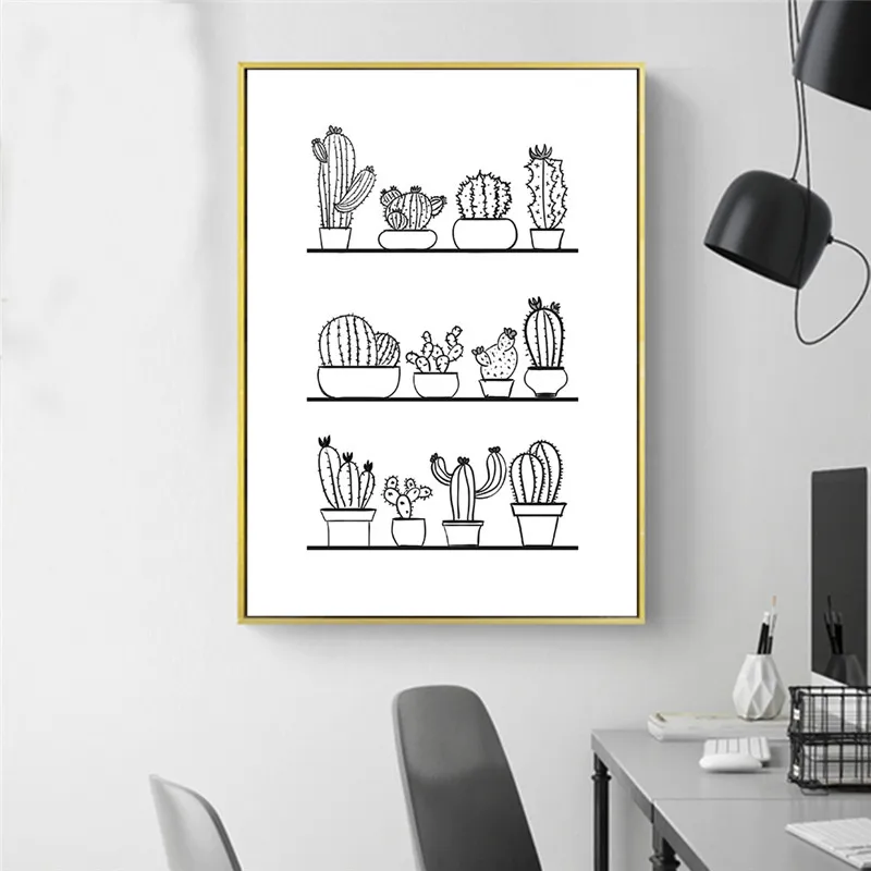 Nordic черный белый цвет завод кактус Wall Art Холст Картина Плакаты и печать Настенная