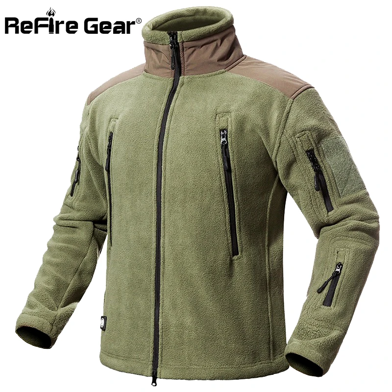 

ReFire Gear Winter Tactical Thicken Fleece Jacket Men Warm Polar Military Army Jacket Patchwork Multi Pocket Man Outerwear Coat