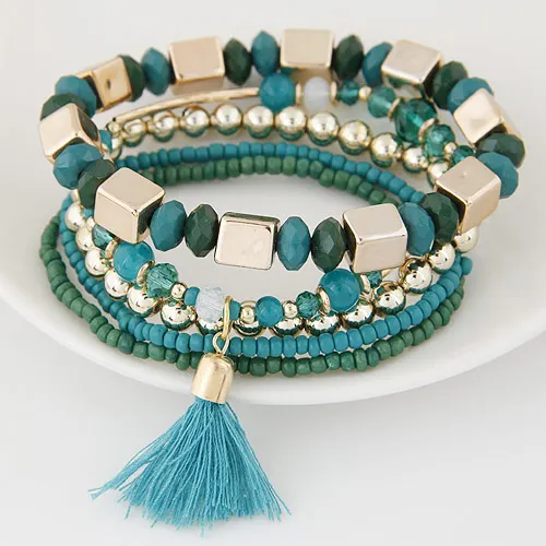 DIEZI богемные модные плетеные кисточки из бисера браслеты и браслеты Эластичный браслет с шармами ювелирные изделия для женщин - Окраска металла: green