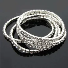 1 шт. полностью Кристальные эластичные однорядные браслеты сплав сверкающий комбинированный акриловый браслет для женщин, девушка, серебро