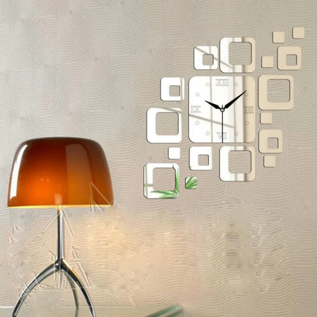 New Hot Acrylic Clocks 3D Acrylic Wall Clock Squares Quartz Mirror Wall