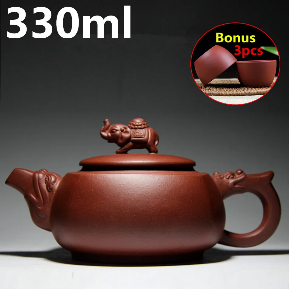 

Chinese Purple Clay Pots Elephant Teapots 330ml Porcelain Yixing Tea Pot Teapot Ceramic Zisha Tea Sets Kettle Bonus 3 Cups