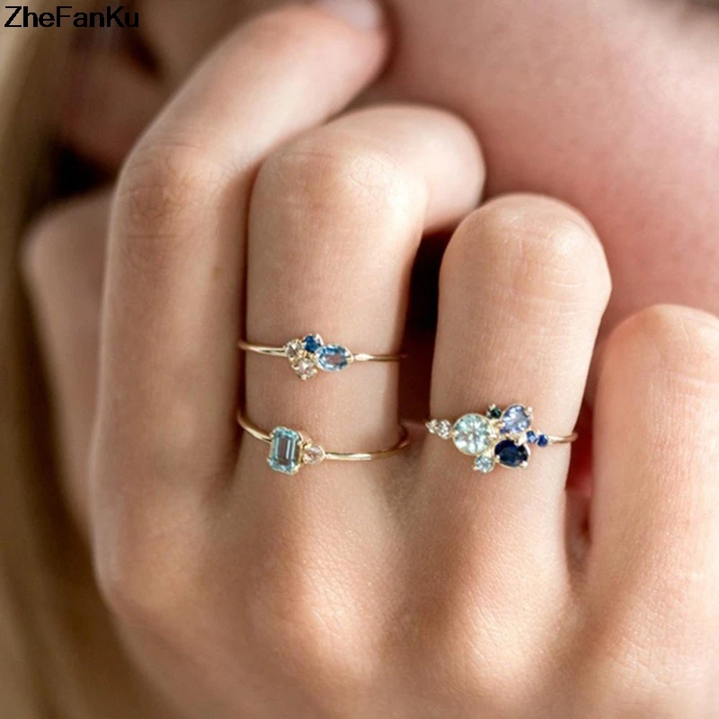 

3pcs/set Austrian Blue Crystals Rings For Women Oval Ring Wedding Engagement Ring Fashion Jewelry