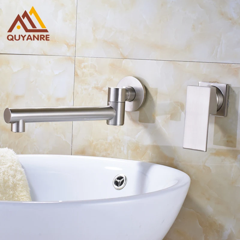 

Free Shipping Brushed Nickle Swivel Spout Basin Sink Faucet Single Handle Mixer Taps Dual Hole faucets