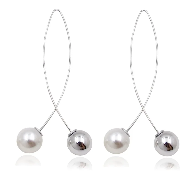 2018 New Cross Imitation Pearl Earrings Long Simple Fashion Earrings Women Wedding Jewelry Boucles D'oreilles Pour Les Femmes - Image 3