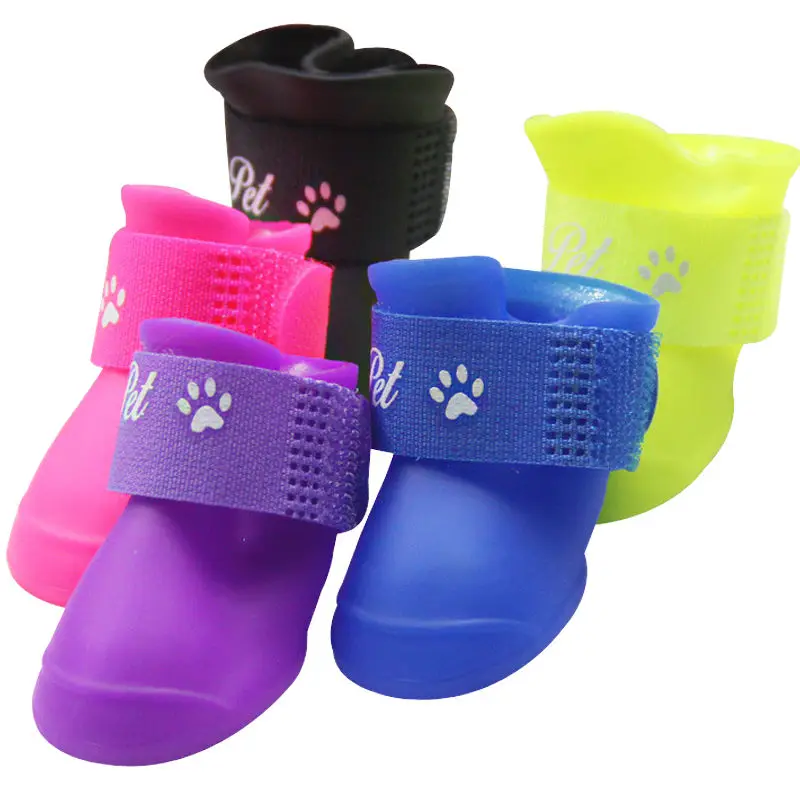 

Pu 4Pcs/set Colorful Anti-Slip Skid Dog Cat Rain Protective Boots Waterproof Candy Colors Puppy Pet Rain Portable Shoes Boots