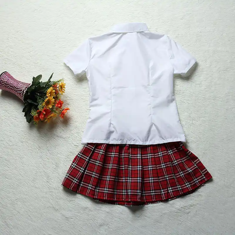 800px x 800px - Short Sleeves Japanese Schoolgirls Cosplay Costume Sailor Dress Red Plaid  Skirt Uniformes Japonais Costumes for Women
