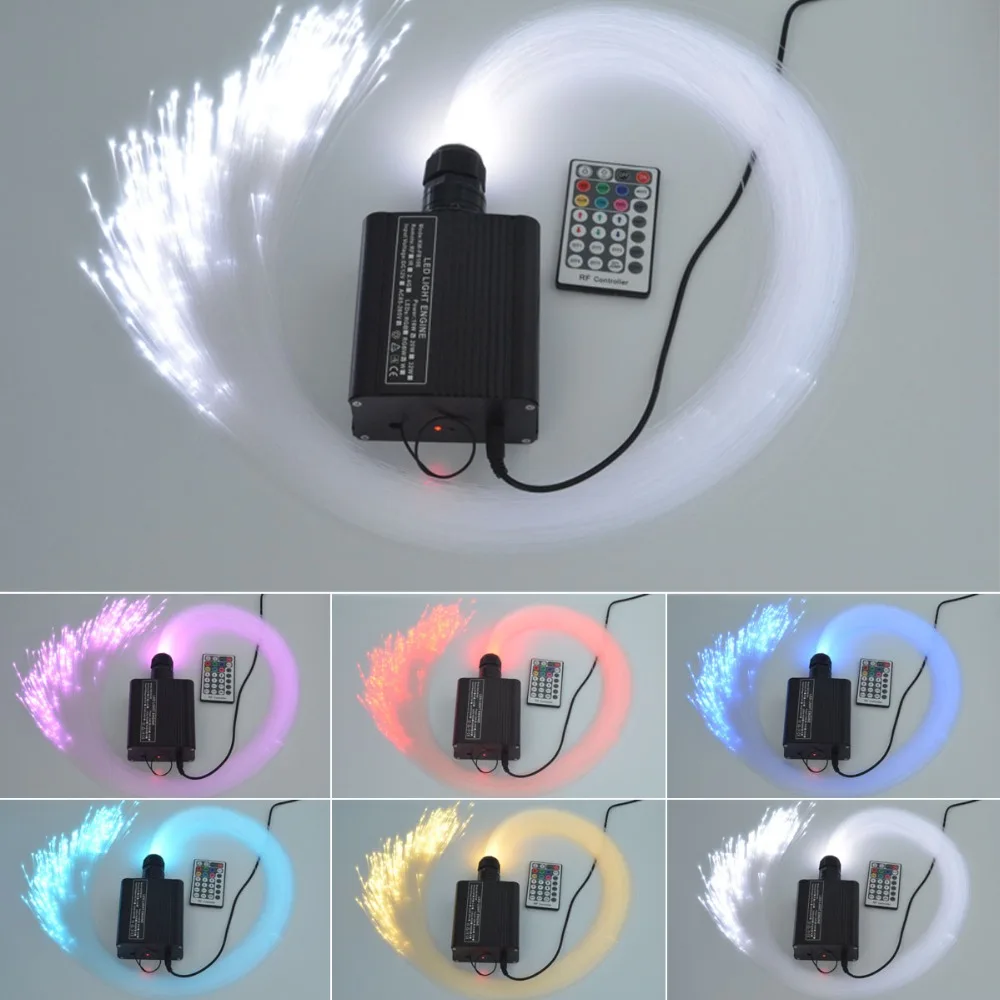 16W RGBW LED Fiber Optic Star Ceiling Light Kit 300pcs(0.75mm+1mm)*2M Optical Cable Optical Fiber Lighting+28key RF remote