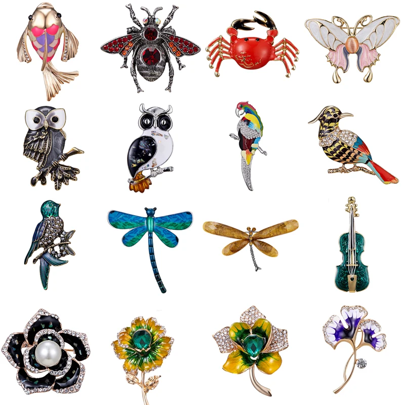 

Fashion Crystal Animal Enamel Brooches Swallow Bird Bee Butterfly Brooch Pins Metal Scarf Pins Gift Banquet Weddings Accessories