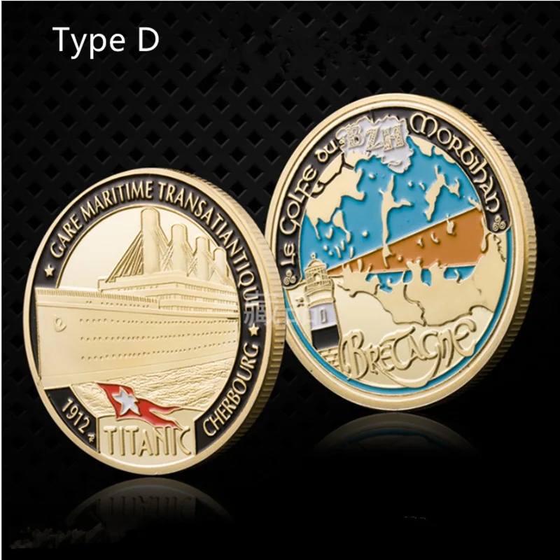 Challenge Coin Titanic Luck коллекция подарок на день Святого Валентина пара Биткоин Металл Сувенир позолоченная монета Сердце моря - Цвет: Type D