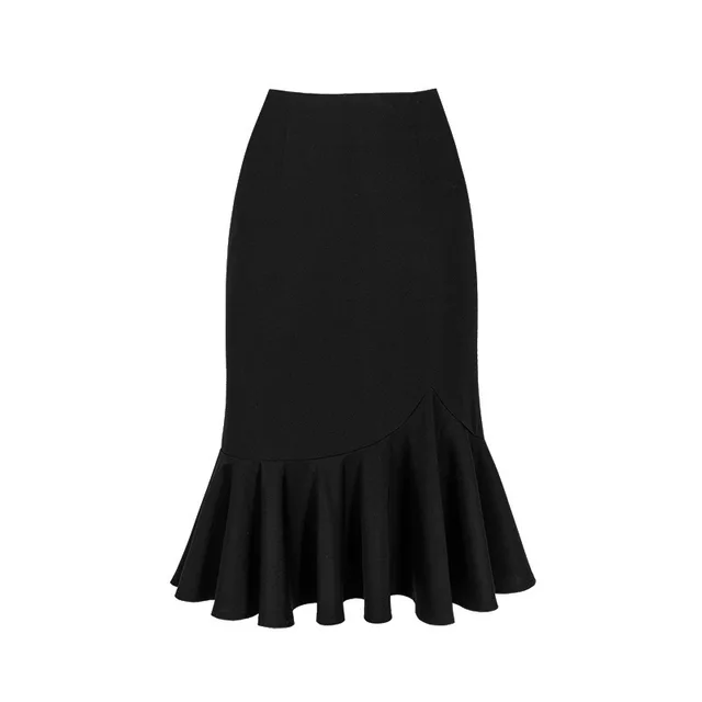 Black Mermaid Skirt Work Ruffled Elegant Women Skirt Fishtail High ...