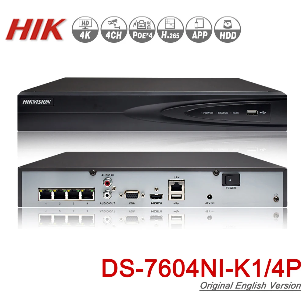 

Hikvision Original 4CH Nvr DS-7604NI-K1/4P Network Vedio Recorder 4 PoE Ports CCTV camera recorder 4 Channel Embedded Plug Play