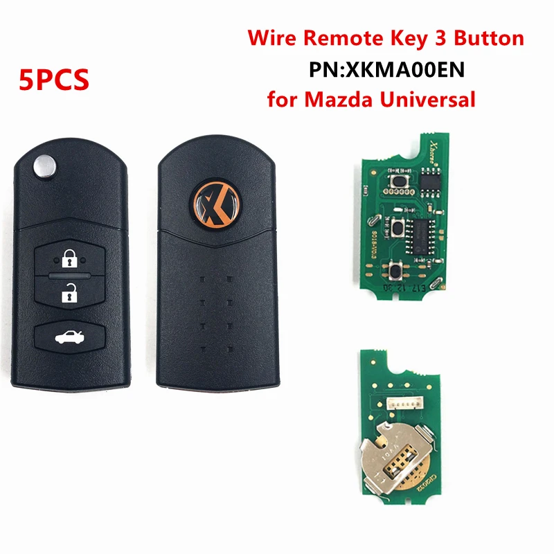 

Keyecu 5pcs for Mazda Universal 3Buttons VVDI2 Wire Remote Car Key for Xhorse MINI Pro VVDI Key Tool English Version PN:XKMA00EN