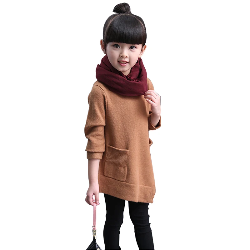 Длинный свитер для девочек; г.; осенне-зимний пуловер для детей; Короткое трикотажное пальто с круглым вырезом; детская нижняя рубашка с длинными рукавами