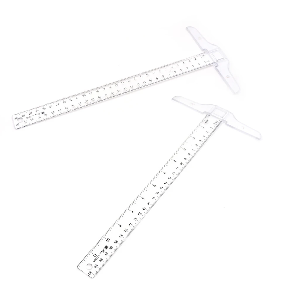 

Plastic T Shape Ruler Clear Transparent Measurements Straight Ruler Measure Tool 30cm