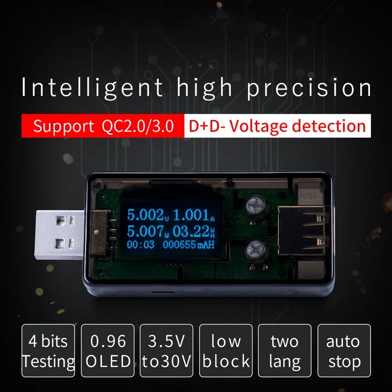 

Digital Four Bit OLED USB Tester Current Voltage Charger Capacity Doctor qc2.0/3.0 quick charge power bank meter voltmeter