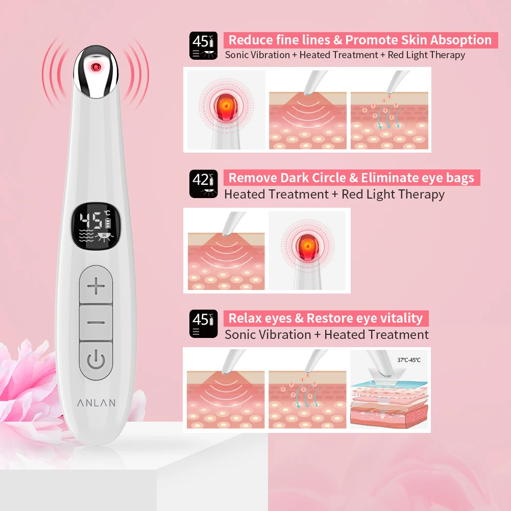 Cuidados com os Olhos Dispositivo de Massagem Anlan Massageador Olho Elétrico Anti Rugas Massagem Envelhecimento Tela Led Quente Usb Recarregável 9 massagem anti envelhecimento cuidados com os olhos