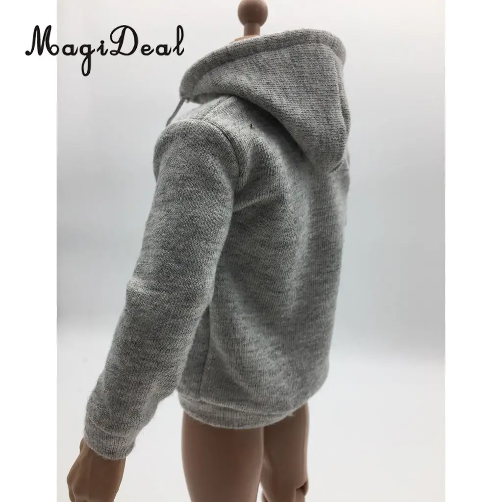 MagiDeal Cloth 1/6 Scale Mens Gray Zip Up Hoodie Sweatshirt for 12 Inch Action Figure Model Dolls Dress Party Stage Display Acce