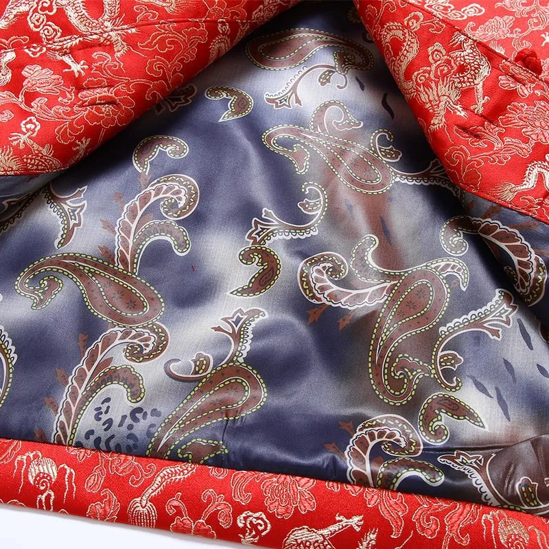 Traditional Chinese Clothing Tang Suit Wedding Jacket Red Silk Jacket Men Autumn Dragon Cheongsam Tops Plus Size 4XL
