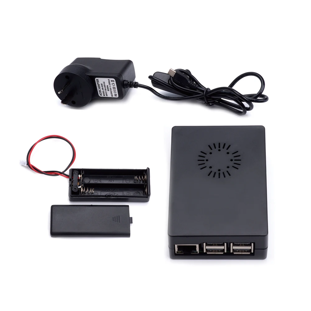 Малина Pi3 Модель B + ABS корпус черный Пластик коробка + Батарея случае коробка + 5 В 2.5A Мощность Зарядное устройство адаптер для Raspberry Pi 3B +