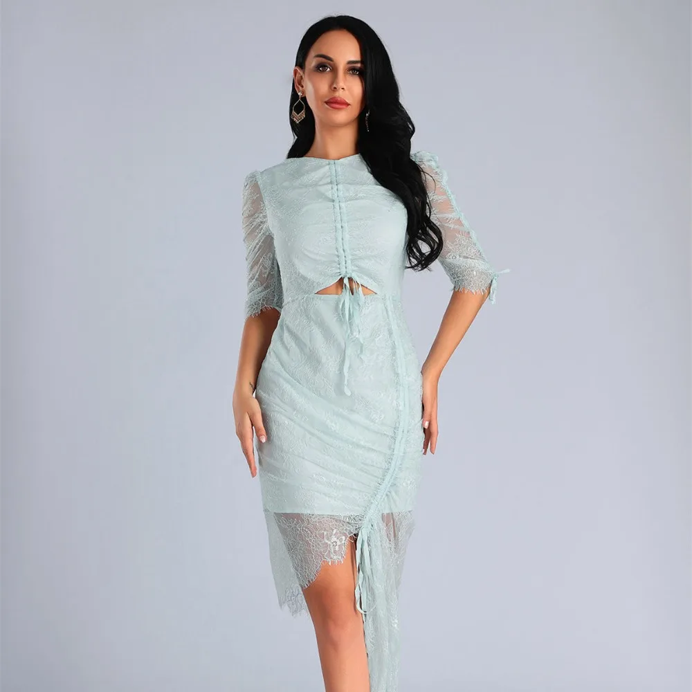 KLEEZY Bodycon летнее кружевное платье для женщин выдалбливают Vestido 2019 пикантные
