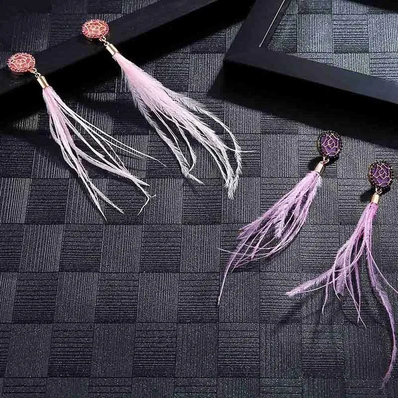 IMG_4238 Trendy Drop Earrings WomenLongBohemianDangleBlueBalckBohoTasselFeather Earrings 2018 Jewelry