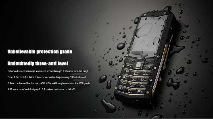 Stock in Europe AGM M2 Spreadtrum SC6531DA 2.4 Inch Screen Bluetooth IP68 Waterproof Dustproof Dropproof Dual SIM 2G Mobile Bar Phone