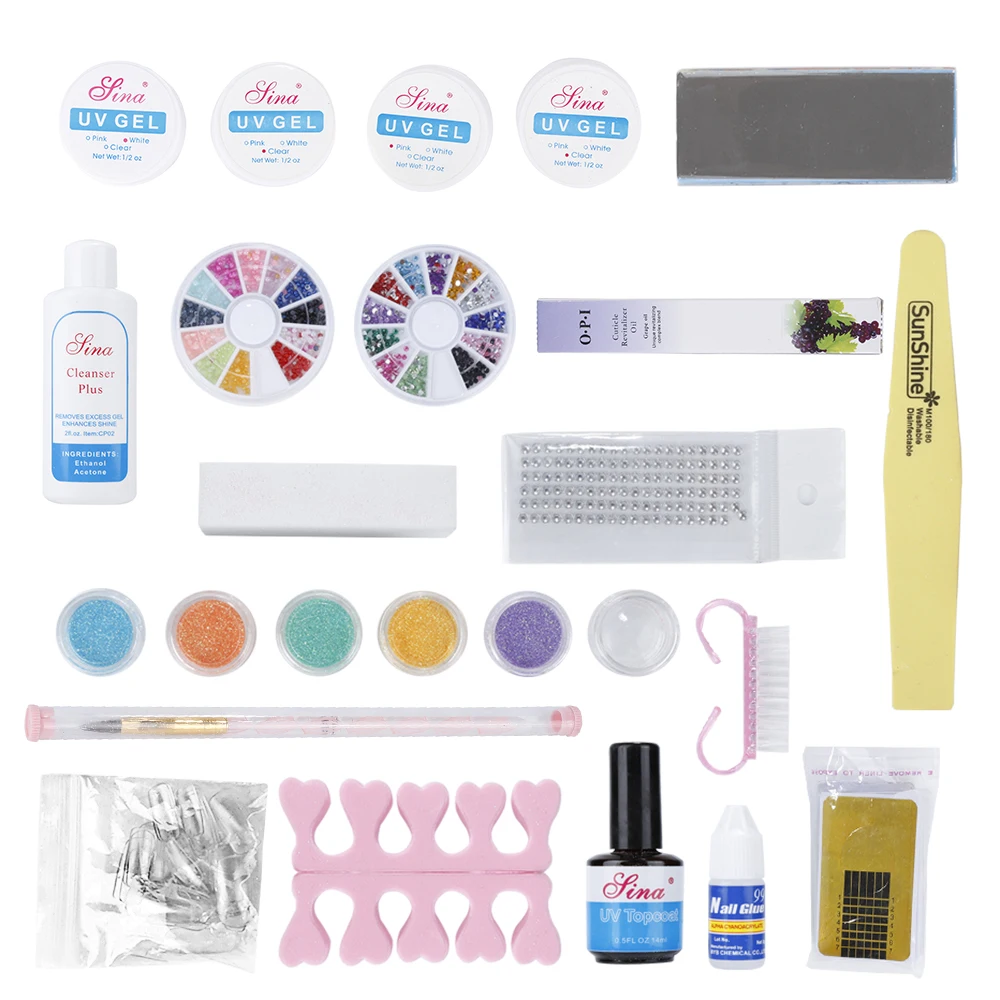 

1 set Pro nail art decorations set Acrylic Glitter Powder Primer Pen Nail Extended Glue Kits nail art manicure
